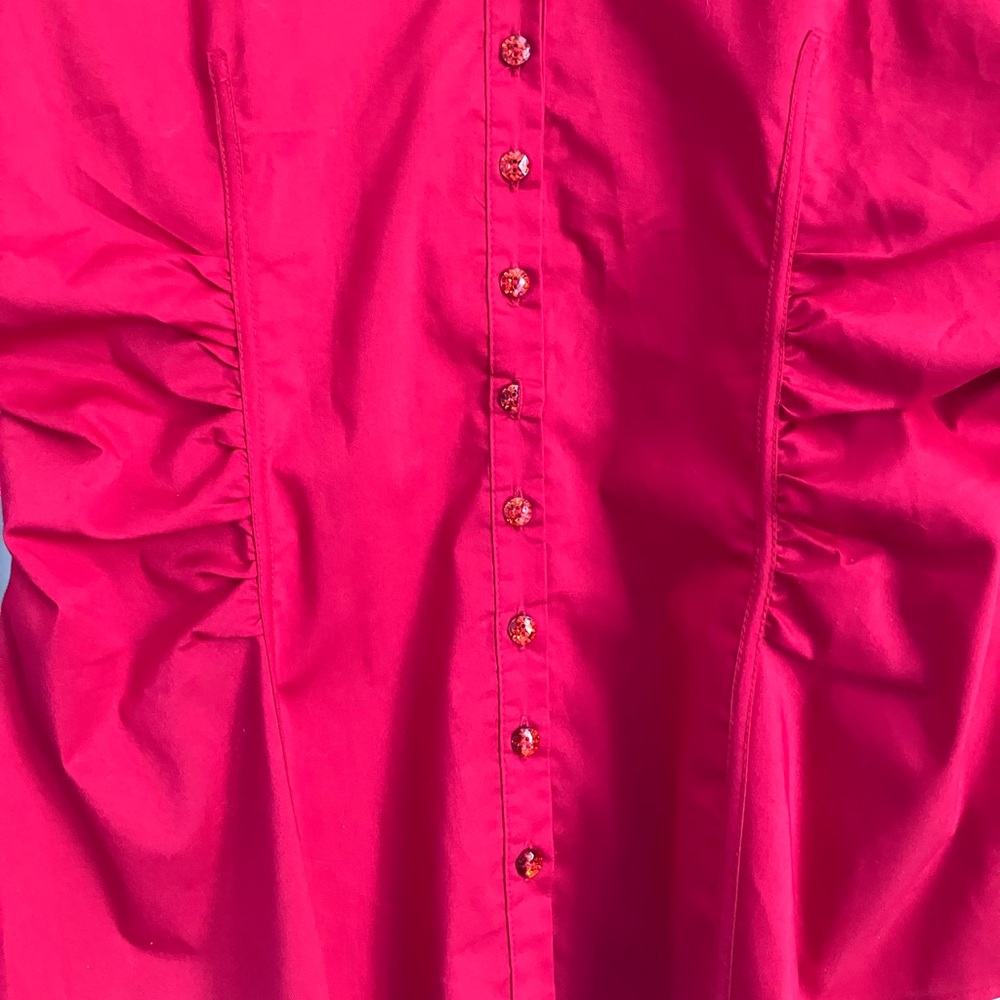 NEW YORK & CO. Red Ruched Long Sleeve Button Down Size M - Picture 4 of 10